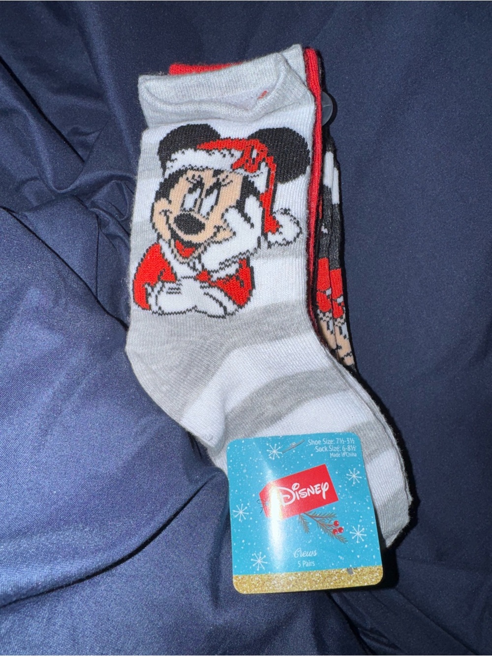 Disney Kids White & Red Mickey Holiday Socks 5 pair kids shoe size 7&1/2-3&1/2